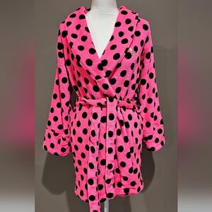PINK Women's Polka Dot Plush Robe with Belt